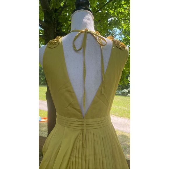 Ryu Women's Yellow V-Neck Sleeveless Pleated Asymmetrical Dress Size Large - Picture 7 of 9